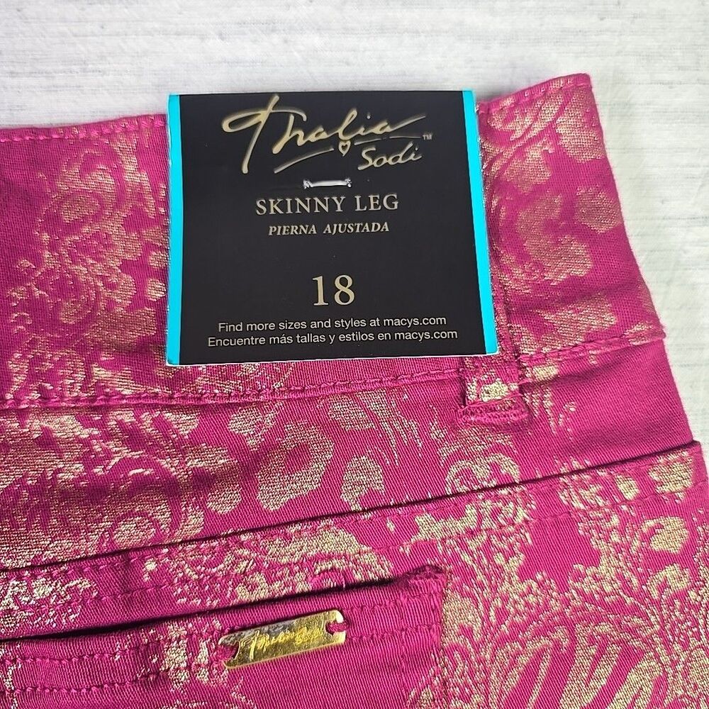 Thalia Sodi Women’s Skinny Leg Pants Size 18 Pink Gold Brocade NWT - Picture 12 of 12